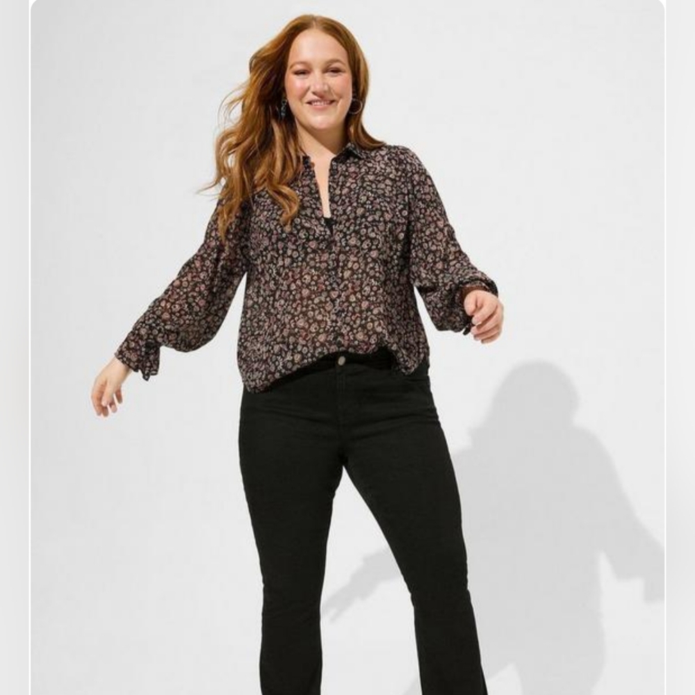 Festi Tissue Weight Chiffon Button Front Puff Sleeve SZ 1X